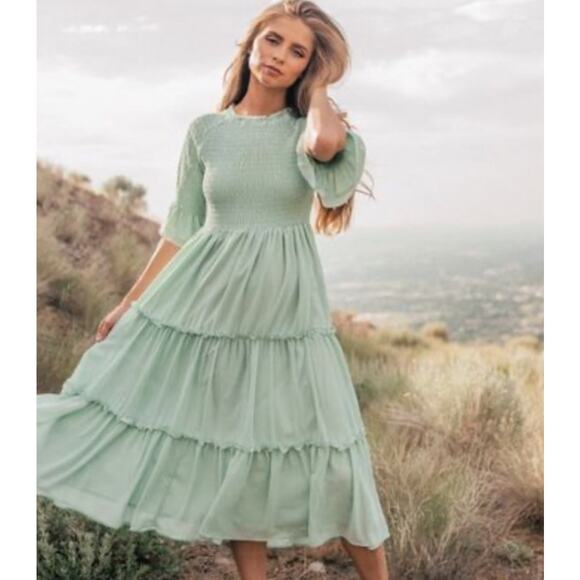 JessaKae Dresses & Skirts - Jessakae Wandering Willoughby Ruffle Midi Dress Women's Large Fairy Milkmaid